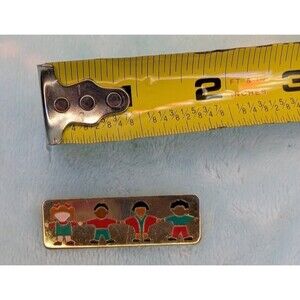 Vintage THE MASTER TEACHER Pin Bar Children Holding Hands Unity ENAMEL Gold tone